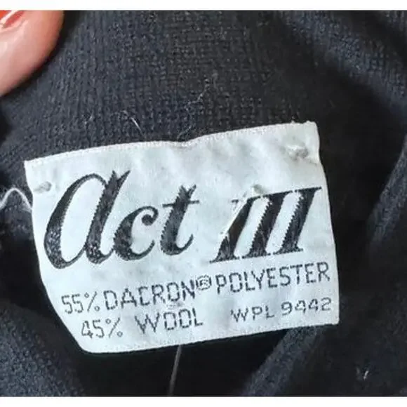 Vintage Act III Mod Black Wool Dress w/ Rhinestone Buttons - Picture 2 of 14